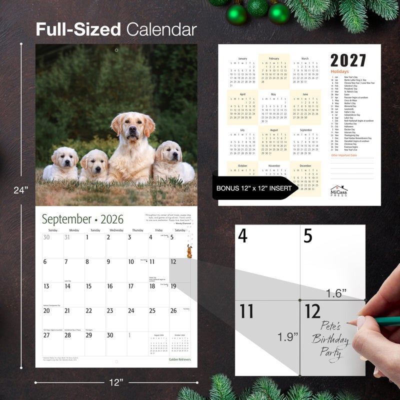 MICASA PRESS Golden Retrievers 2026 Wall Calendar 12 Month | 12" x 24" Open | Thick & Sturdy Paper | Holiday Gift | Cute Puppy Dog Calendar 2026 - Image 5