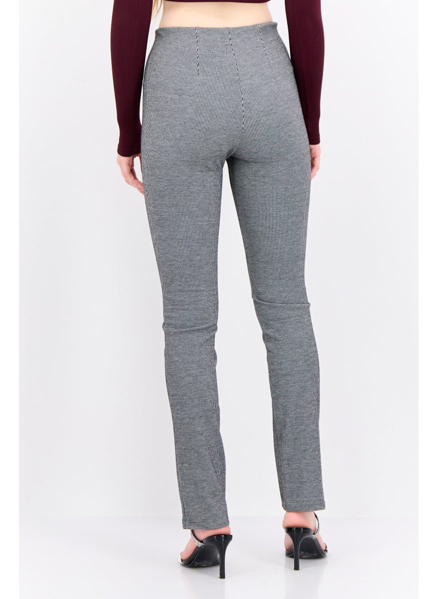 MANGO Women Skinny Fit Houndstooth Print Straight Pants, Black  - Image 3