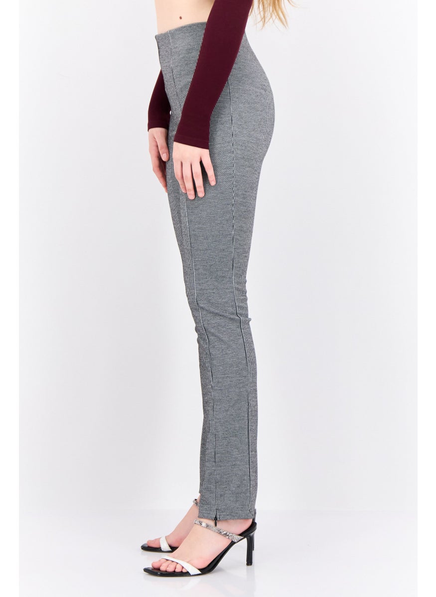MANGO Women Skinny Fit Houndstooth Print Straight Pants, Black  - Image 2