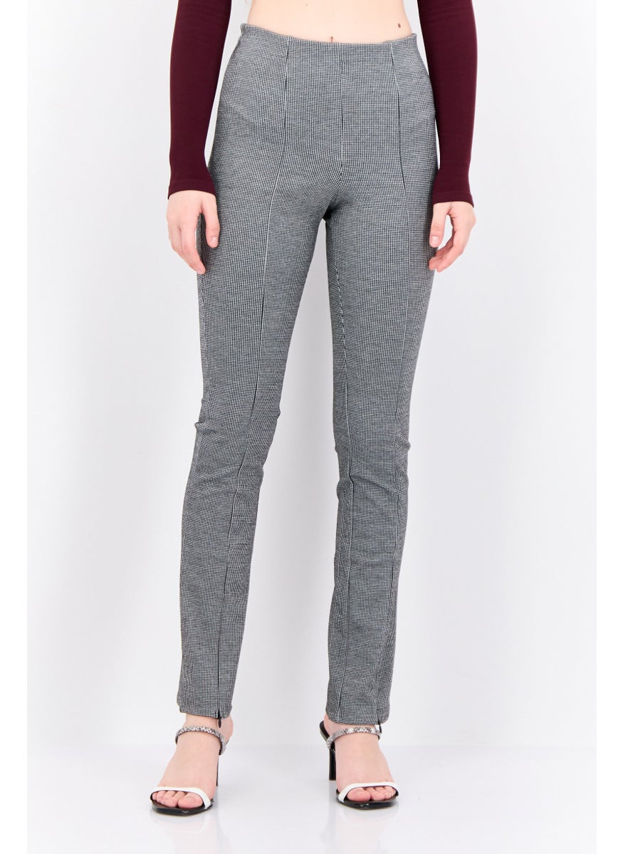 MANGO Women Skinny Fit Houndstooth Print Straight Pants, Black  - Image 1