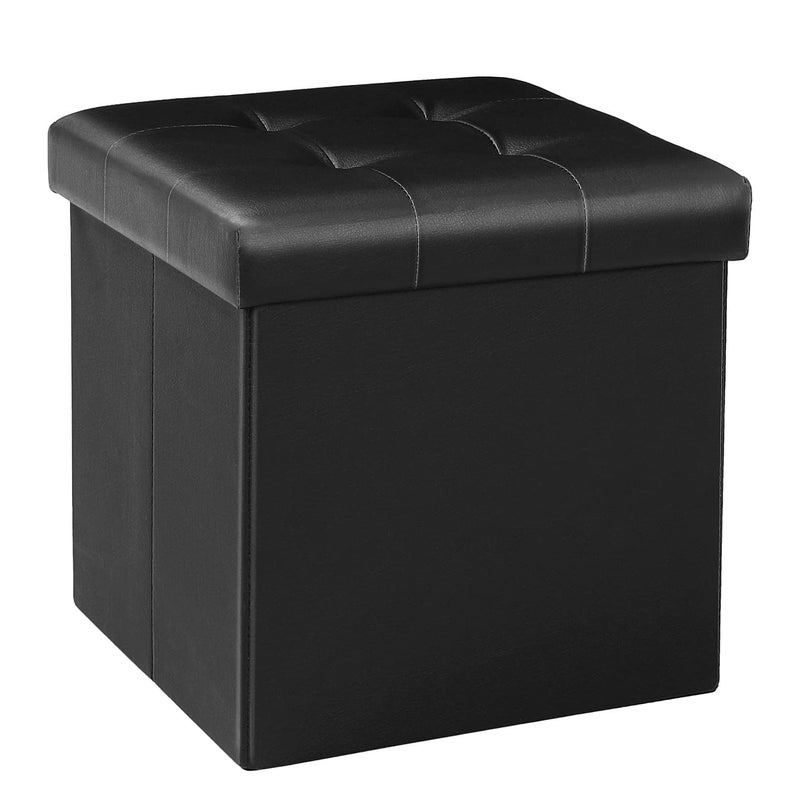 Bonlife Black Folding Storage Ottoman Box Footstool Faux Leather Storage Box with Lid Toy Chest Cube Foot Rest Seat 32x32x32cm126