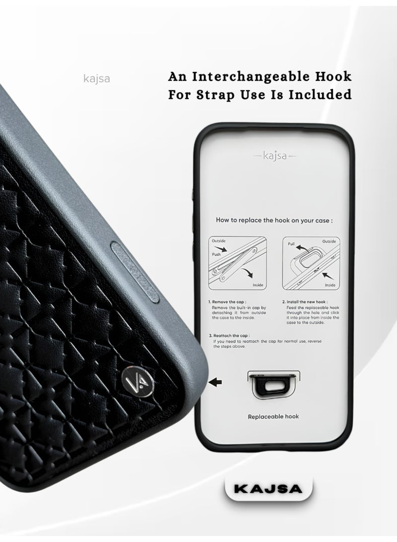 كاجسا جراب Kajsa LuxeQuilt MagSafe لهاتف iPhone 17 Pro Max - جراب جلدي مقاوم للصدمات مع إطار عدسة من الألومنيوم، وزر تحكم بالكاميرا، وخطاف حبل قابل للتبديل (حائز على جائزة Red Dot للتصميم لعام 2026) - أسود - Image 3