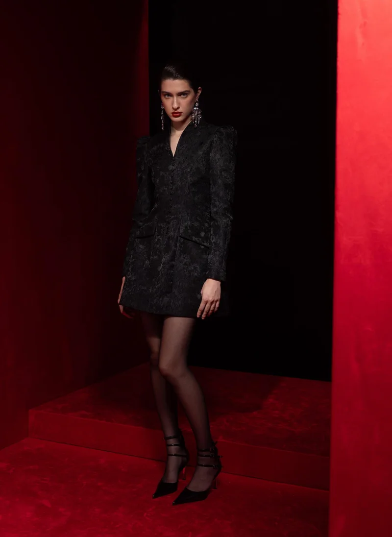 Lichi  Fitted jacquard mini dress with accentuated shoulders for Women | Best Price UAE