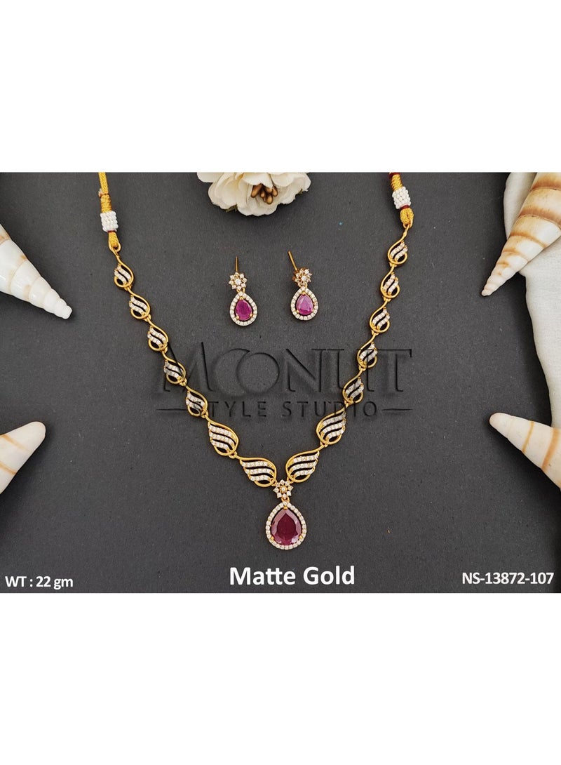 Matte Gold Necklace Set with Earrings