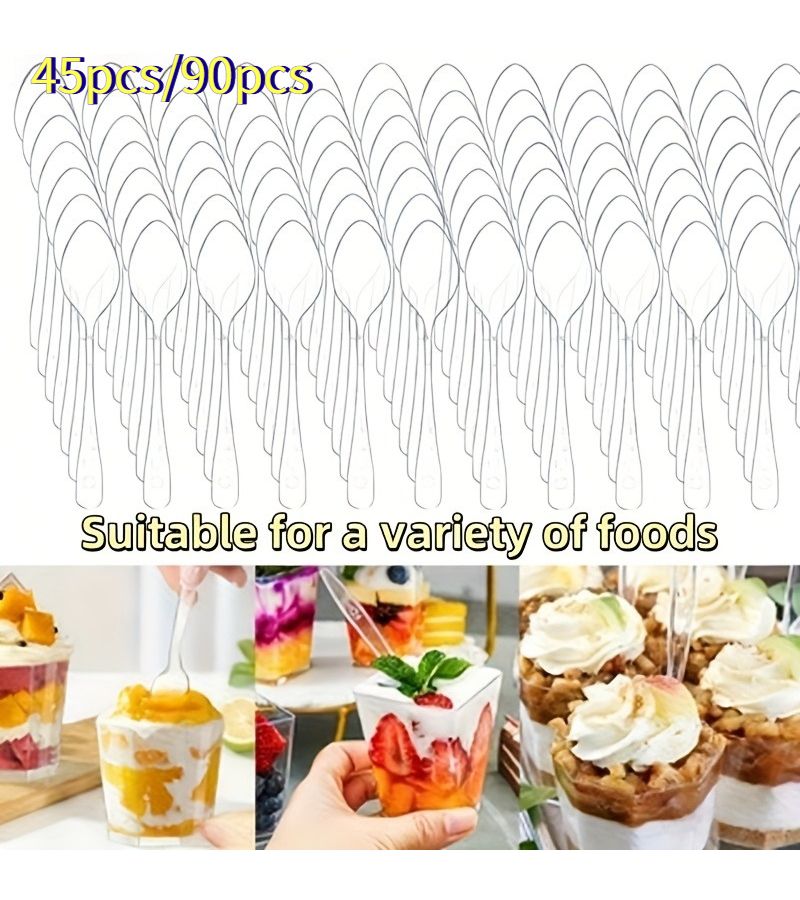 45pcs Transparent Mini 9.5 Dessert Spoons For Mousse Cake Ice Cream Party And Baking Supply - Image 1