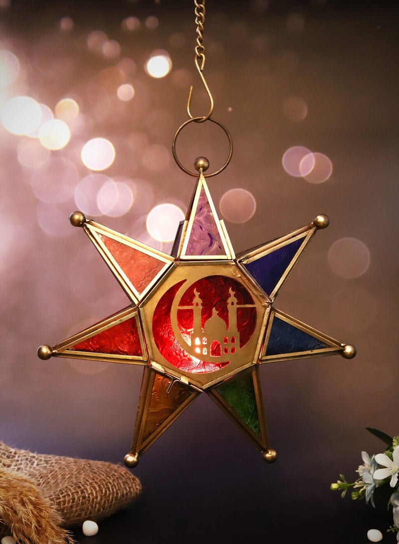 هلالفل نجمة معلقة يدوية الصنع من هيلافول | مناسبة لغرفة المعيشة، غرفة النوم، والأماكن الخارجية | هدية مثالية لتزيين المنزل في رمضان، عيد الفطر، أعياد الميلاد، حفلات الزفاف، وحفلات الانتقال إلى منزل جديد | مصنوعة من الحديد | أحمر - Image 2