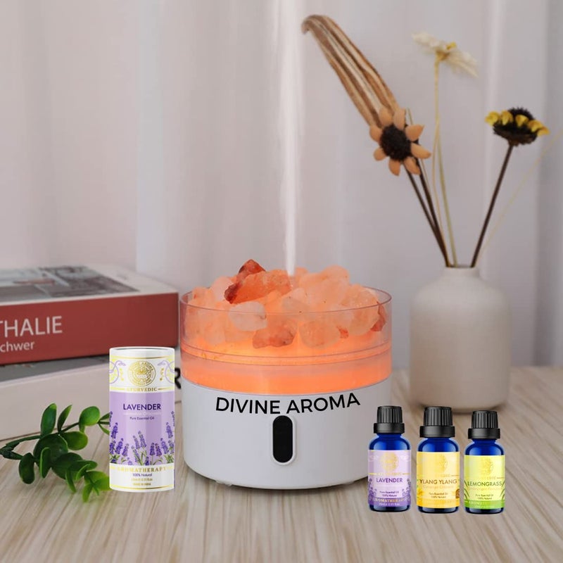 DIVINE AROMA Divine Aroma Portable Himalayan Rock Salt Lamp Aroma Diffuser YlangYlang Lavender Rosemary Geranium Citronella Love Potion 100 PURE Natural Essential Oils Multi Purpose Set For Home Fragrance Aromatherapy Skin Care Skin Whitening Hair Growth Care Personal Care Bath  - Image 5