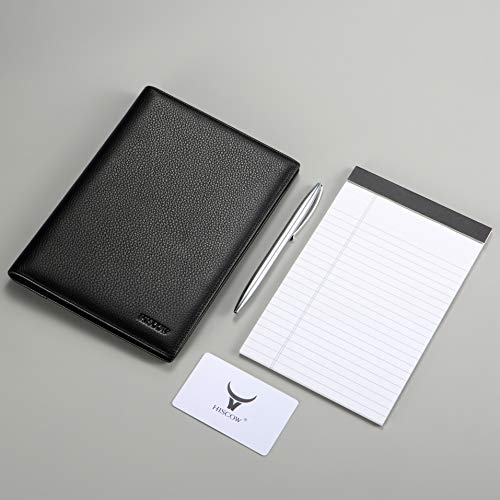 HISCOW Leather Junior Padfolio for Men & Women with Pen Loop, Italian Calfskin, Business Portfolio Notebook Folder (Pebbled Black) - Image 2