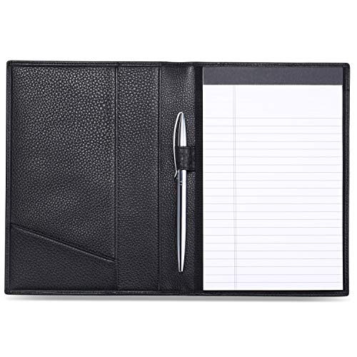 HISCOW Leather Junior Padfolio for Men & Women with Pen Loop, Italian Calfskin, Business Portfolio Notebook Folder (Pebbled Black) - Image 1