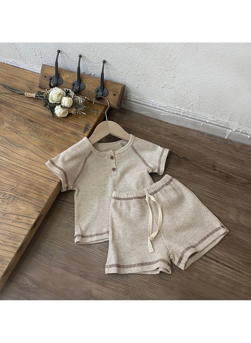 Baby soft breathable cotton short-sleeved T-shirt + shorts two-piece set - Image 1