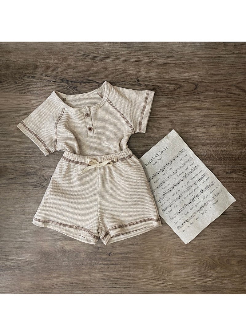 Baby soft breathable cotton short-sleeved T-shirt + shorts two-piece set - Image 2
