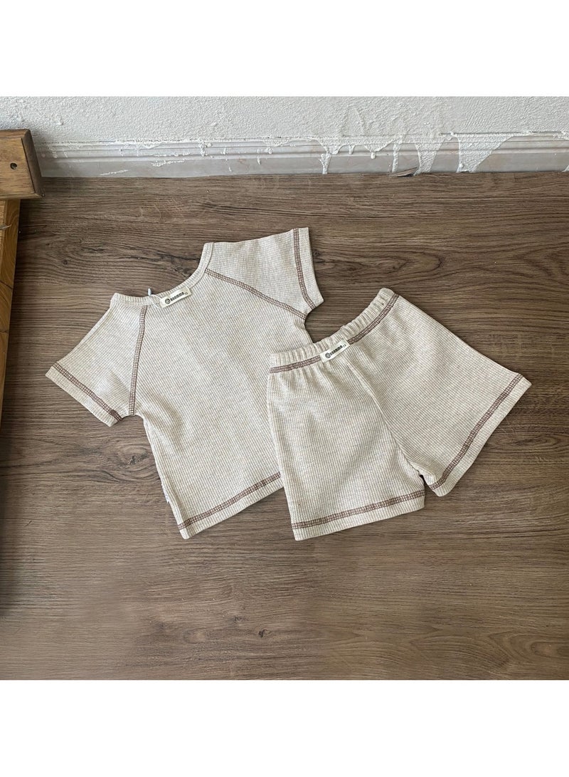 Baby soft breathable cotton short-sleeved T-shirt + shorts two-piece set - Image 4