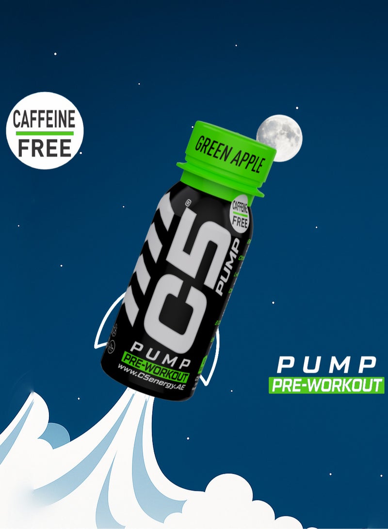 C5 PUMP Shot Pre-Workout  Drink, Caffeine-Free, Sugar-Free, 80ml, With Beta-Alanine 3200mg, Citrulline 1500mg, B-Complex Vitamins (Pack of 12, Green Apple) - Image 4