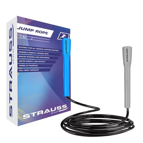Strauss Skipping Rope | Skipping Rope for Women, Men & Kids | Fitness Exercise Equipment | Jumping Rope for Gym, Exercise, Training, Workout & Weight Loss|, (Grey/Blue) - Image 1