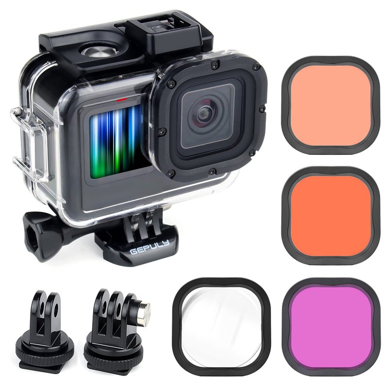 GEPULY Waterproof Case with Dive Filters for GoPro Hero 13 12 11 10 9 Black, 60M Underwater Protective Dive Housing Case with Red, Snorkel, Magenta, 5X Close-up Macro Filters - Image 1