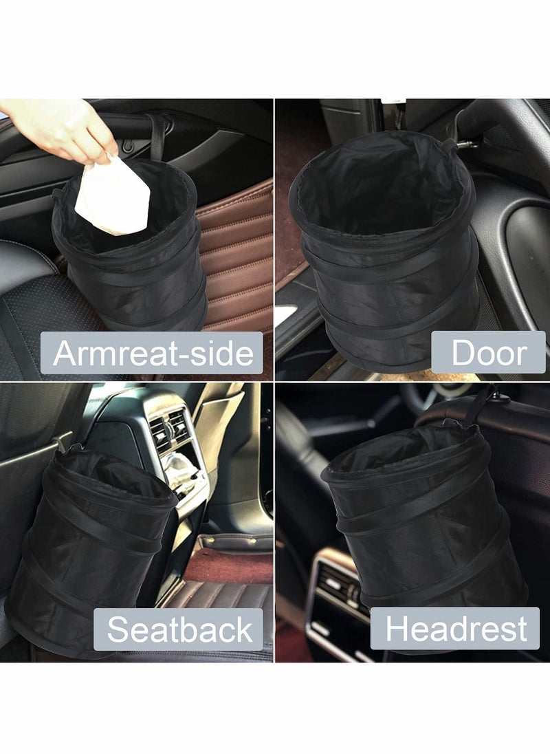 Beauenty 2PCS Collapsible Pop Up Car Trash Can, Collapsible Camping Trash Can, Universal Traveling Portable Garbage Bin Waste Basket Bin Rubbish Bin with 2 Car Seat Hook for Garbage to Organize Car Black - Image 3