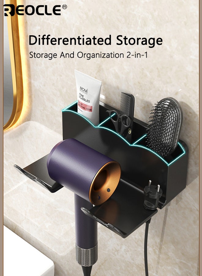 REOCLE Wall-Mounted Hair Dryer Stand Hands-Free Bathroom Organizer Holder for Small to Large Dryers Space-Saving Storage Accessory with Secure Mounting - Image 4