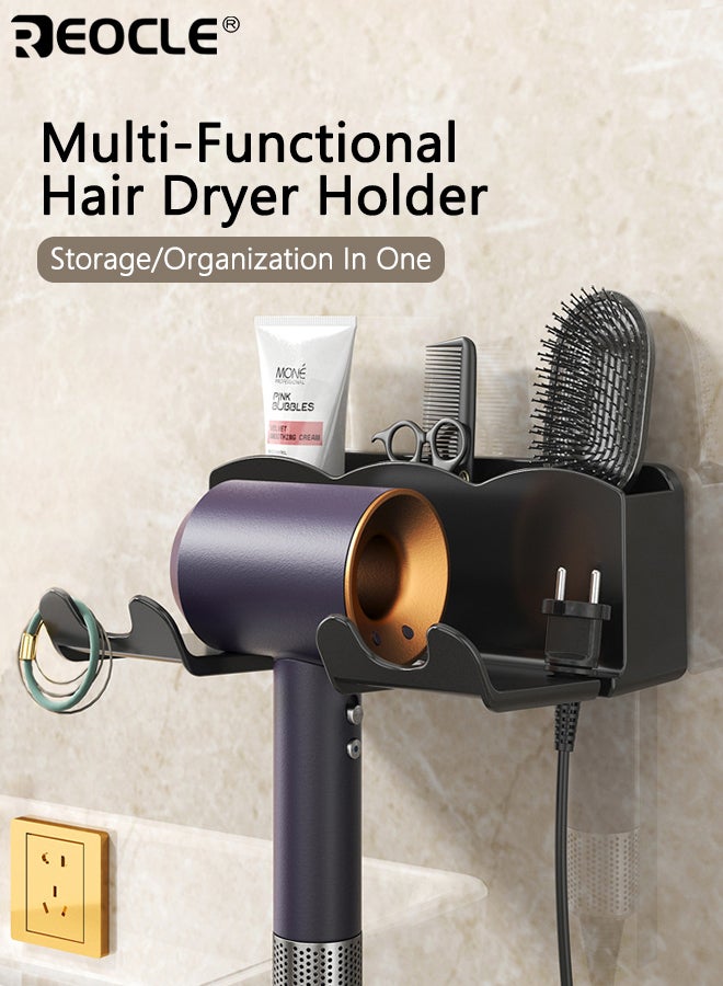 REOCLE Wall-Mounted Hair Dryer Stand Hands-Free Bathroom Organizer Holder for Small to Large Dryers Space-Saving Storage Accessory with Secure Mounting - Image 1