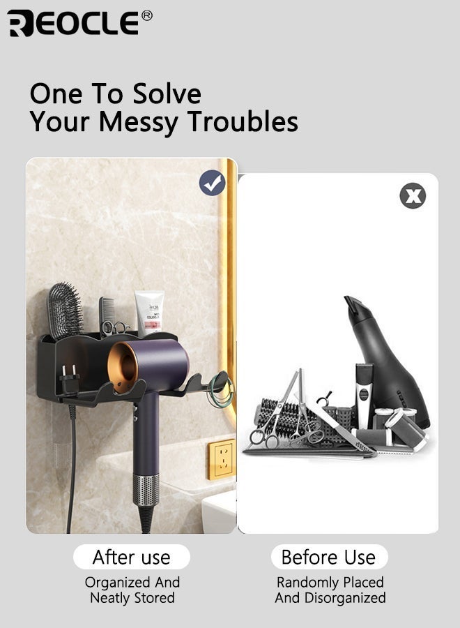 REOCLE Wall-Mounted Hair Dryer Stand Hands-Free Bathroom Organizer Holder for Small to Large Dryers Space-Saving Storage Accessory with Secure Mounting - Image 5