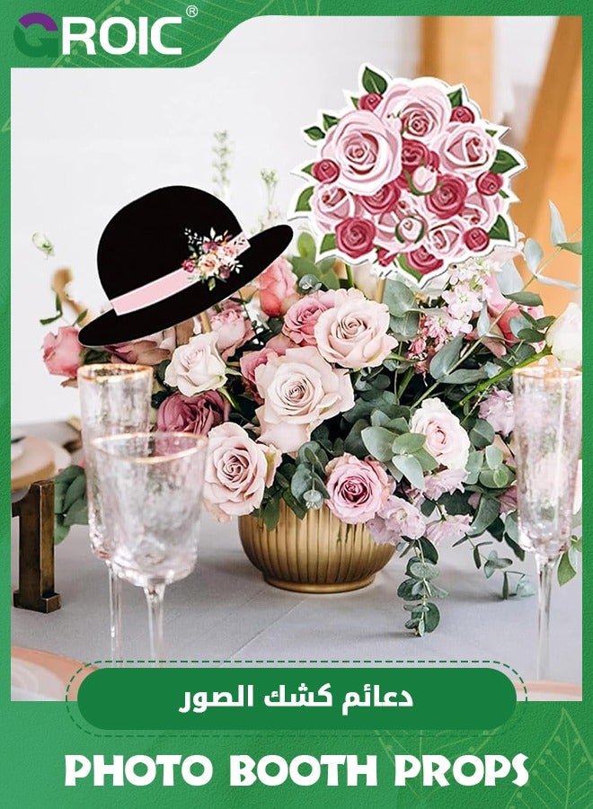 GROIC 32pcs Wedding Bridal Shower Photo Booth Props,Metallic Rose Gold Bachelorette Photo Booth with Stick for Bridal Shower,Party Supplies and Decorations Kit - Image 3