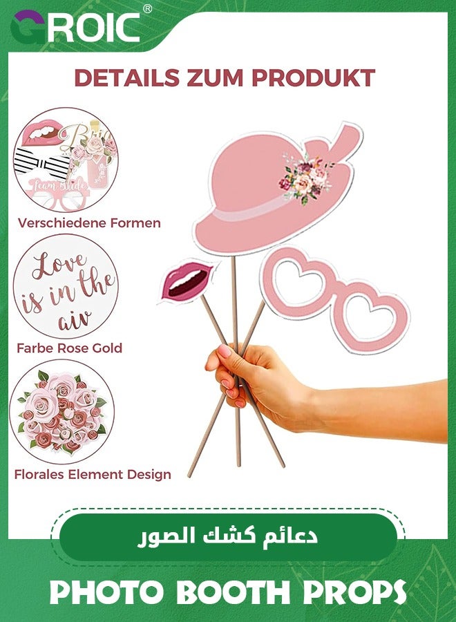 GROIC 32pcs Wedding Bridal Shower Photo Booth Props,Metallic Rose Gold Bachelorette Photo Booth with Stick for Bridal Shower,Party Supplies and Decorations Kit - Image 2