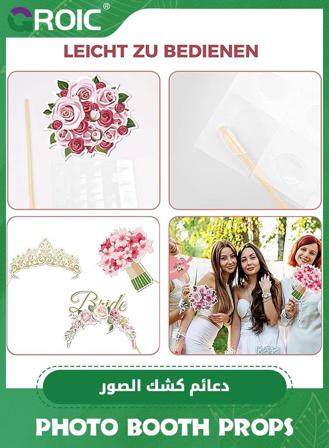 GROIC 32pcs Wedding Bridal Shower Photo Booth Props,Metallic Rose Gold Bachelorette Photo Booth with Stick for Bridal Shower,Party Supplies and Decorations Kit - Image 4