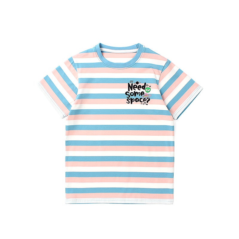 Summer Korean Style Children's Wear New Children's Striped Short-sleeved Big Children's Cartoon Printed Half-sleeved Girls' Short-sleeved T-shirt - Image 5