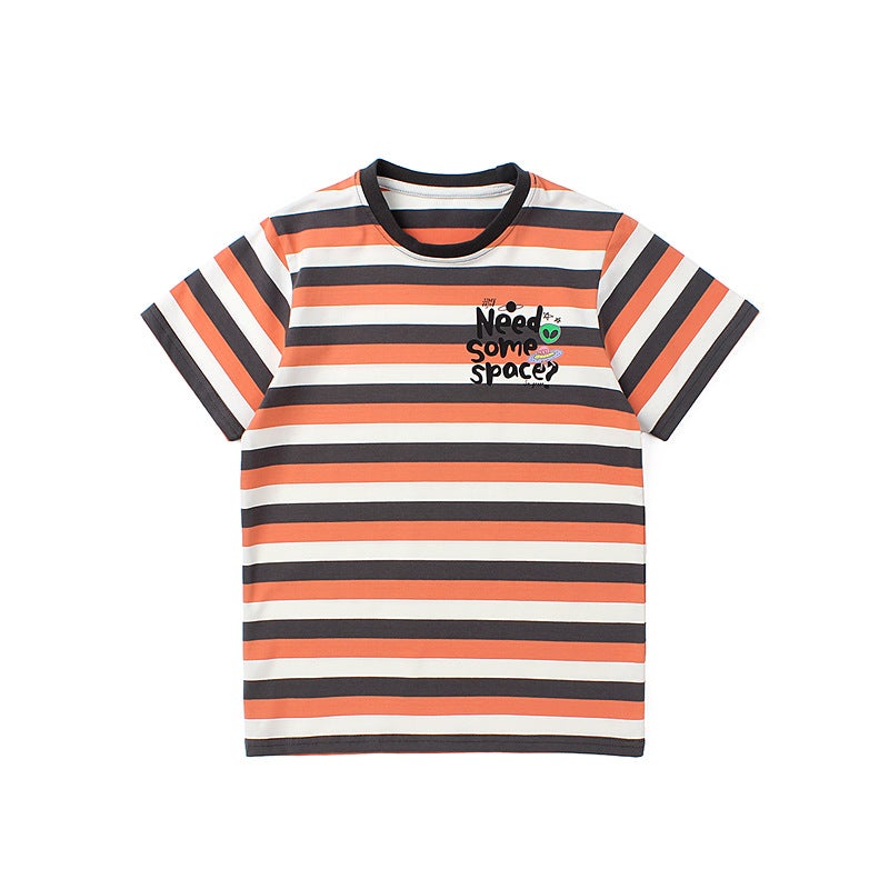 Summer Korean Style Children's Wear New Children's Striped Short-sleeved Big Children's Cartoon Printed Half-sleeved Girls' Short-sleeved T-shirt - Image 3