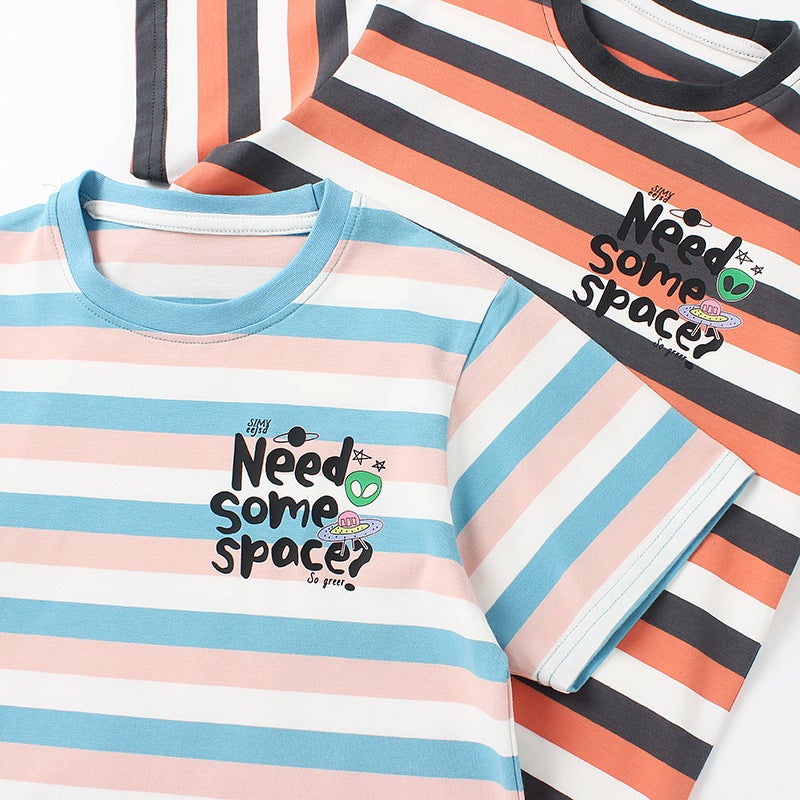 Summer Korean Style Children's Wear New Children's Striped Short-sleeved Big Children's Cartoon Printed Half-sleeved Girls' Short-sleeved T-shirt - Image 4