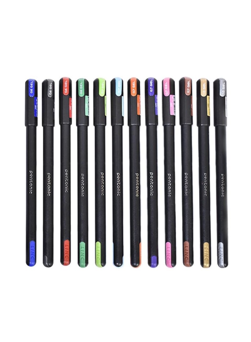 Pentonic Multicolor Gel Pen With Hard Box Case | 0.6 mm-1.0 mm | Sleek Matt Finish, Featherlite feel | Waterproof Gel Ink, Ultra- Low Viscosity Ink | Black Body, 12 Pcs Set - Image 2