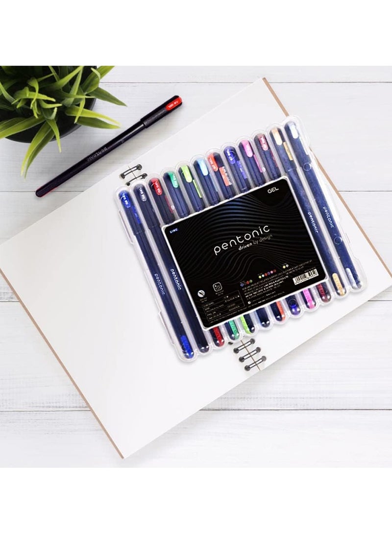 Pentonic Multicolor Gel Pen With Hard Box Case | 0.6 mm-1.0 mm | Sleek Matt Finish, Featherlite feel | Waterproof Gel Ink, Ultra- Low Viscosity Ink | Black Body, 12 Pcs Set - Image 4