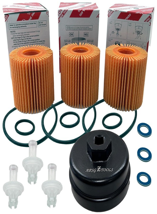 APSG OEM GENUINE 04152-YZZA1 OIL FILTERS x 3 with APSG CRUSH WASHERS and FILTER CAP WRENCH | 2.5L 2.7L 3.5L Engine | Compatible with ES350, GS350 RX350, Camry, RAV4, Highlander, Sienna, Tundra, Tacoma + - Image 2