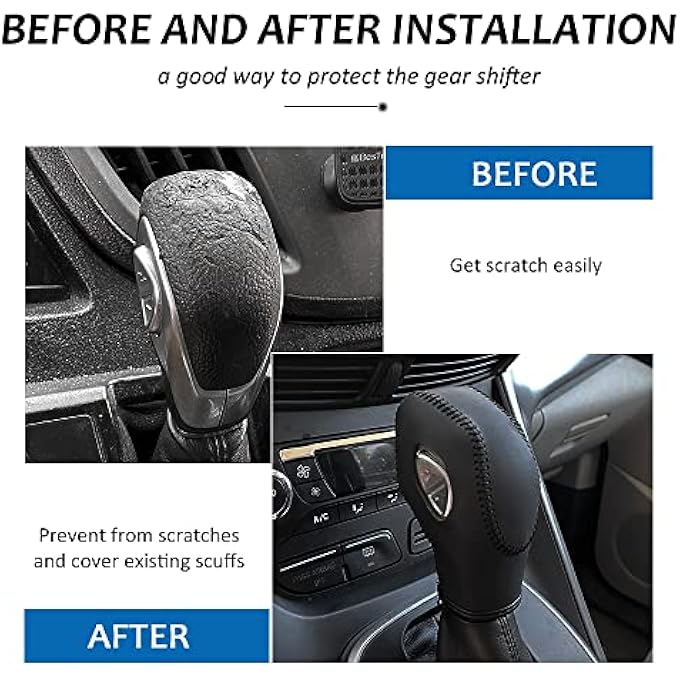 rayihni DEYTOP Gear Shift Knob Cover for FusionEscapeFocusFiesta Auto Leather Shifter Knob Trim for EcoSportTransitCMax Accessories Black with Black Stitches - Image 3