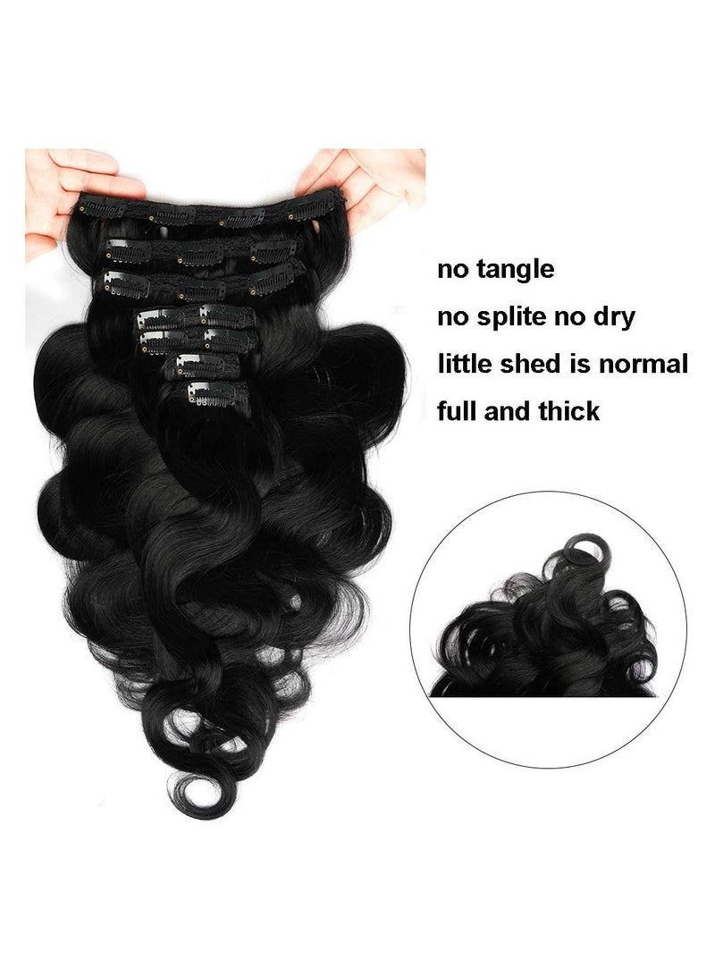 Estelle Clip in Remy Human Hair Extensions for Woman, Body Wave 100g ,7 Pieces ,16 Clips (Nature Black) - Image 5