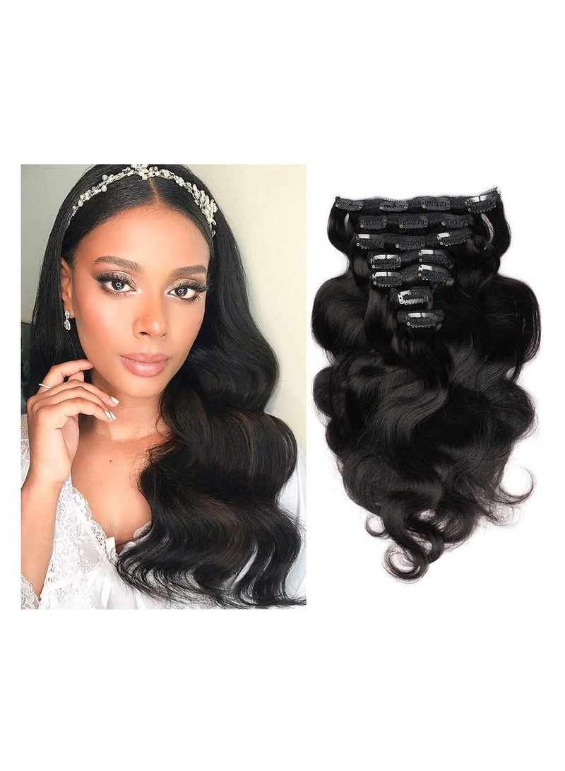 Estelle Clip in Remy Human Hair Extensions for Woman, Body Wave 100g ,7 Pieces ,16 Clips (Nature Black) - Image 1