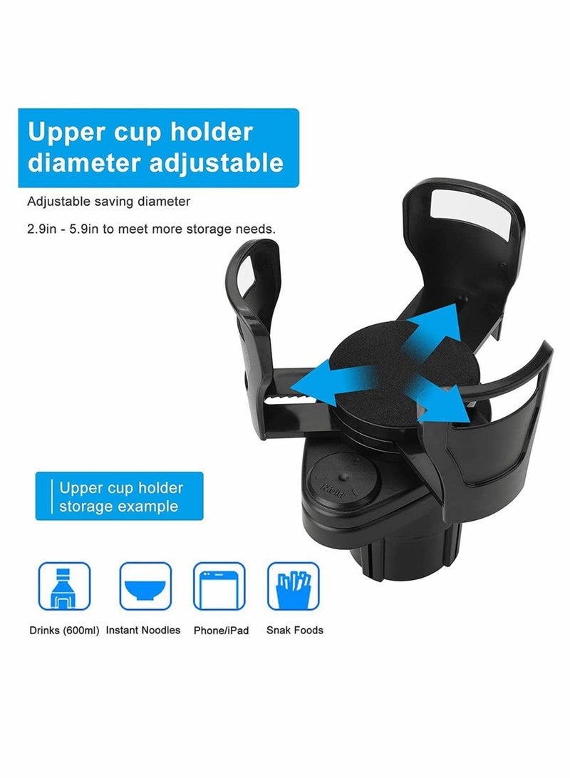 Captaintech Car Cup Holder Expander Adapter, 2 in 1 Universal Dual Cup Mount Extender Organizer 360° Rotating Adjustable Base Water Cup Drink Holder - Image 5