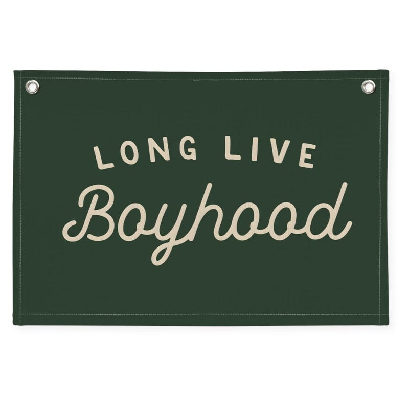 XYDEG Olive Green Long Live Boyhood Banner Boy Room Decor,Nursery Playroom Wall Decor for Bedroom Living Room Dorm Toddler Decorations Teen Boy Room Decor Kid Banner Wall Hanging Flag Linen 30x20 - Image 1
