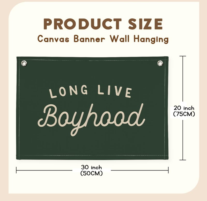 XYDEG Olive Green Long Live Boyhood Banner Boy Room Decor,Nursery Playroom Wall Decor for Bedroom Living Room Dorm Toddler Decorations Teen Boy Room Decor Kid Banner Wall Hanging Flag Linen 30x20 - Image 2