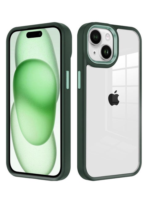 Case Clear Anti Yellow Heavy Duty Protection Transparent Shockproof Rugged Cover Soft TPU Hard Bumper Safe Grip Protective Light Cover for iPhone 14 Plus/15 Plus (Green)