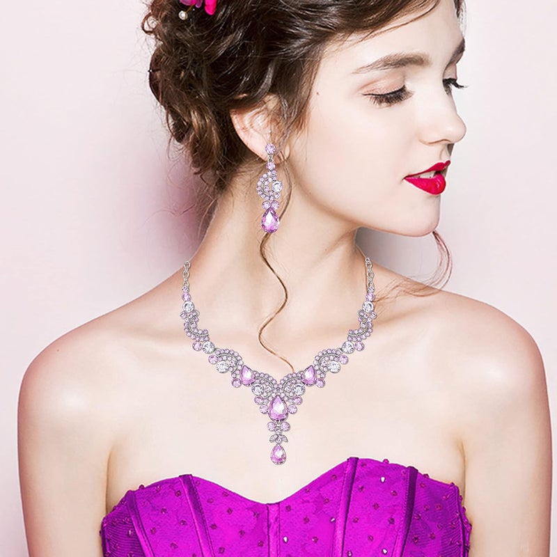 CSY Elegant Crystal Necklace Earrings Bracelet Ring Bridal Wedding Party Costume Jewelry Sets for Brides Women - Image 2