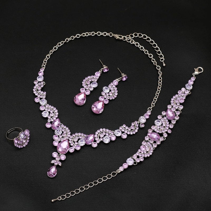 CSY Elegant Crystal Necklace Earrings Bracelet Ring Bridal Wedding Party Costume Jewelry Sets for Brides Women - Image 4