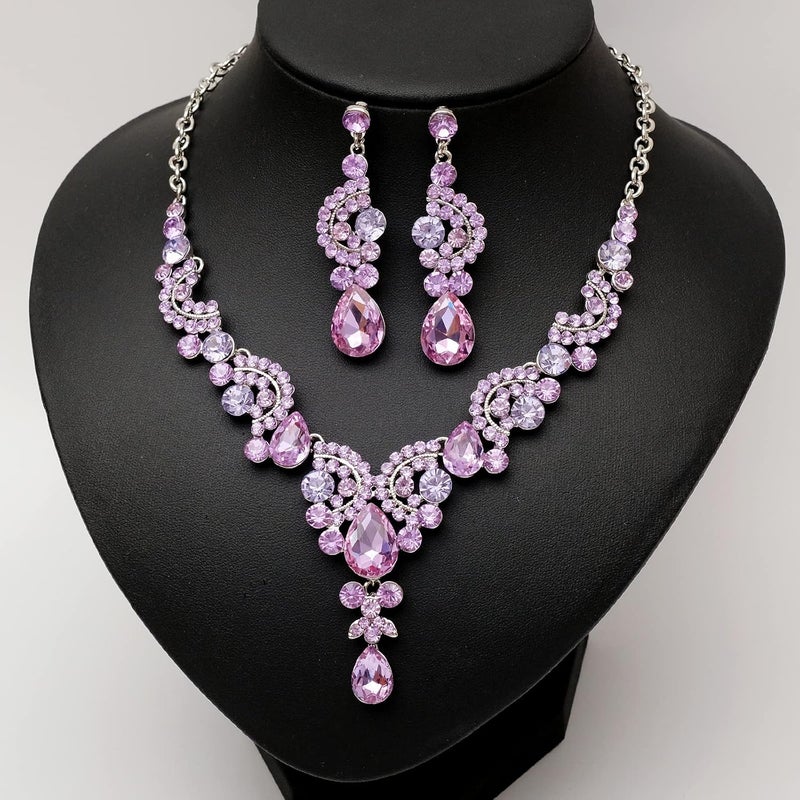 CSY Elegant Crystal Necklace Earrings Bracelet Ring Bridal Wedding Party Costume Jewelry Sets for Brides Women - Image 3