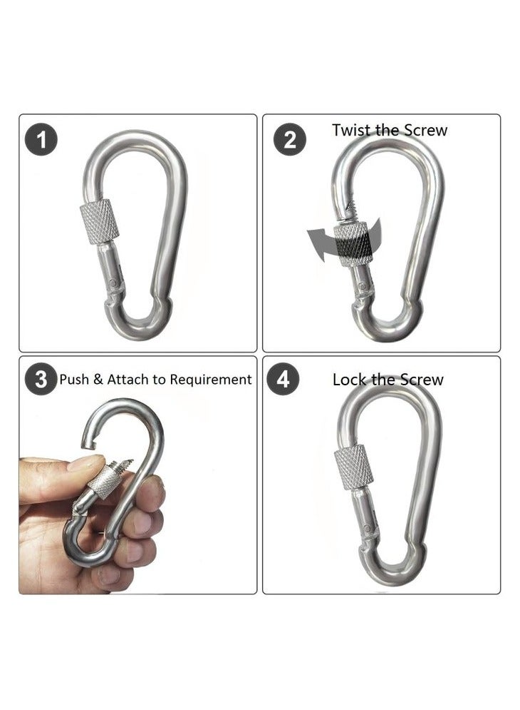 4 Carabiner Locks, Durable Stainless Steel, Screw Lock Carabiner Hooks - Image 3