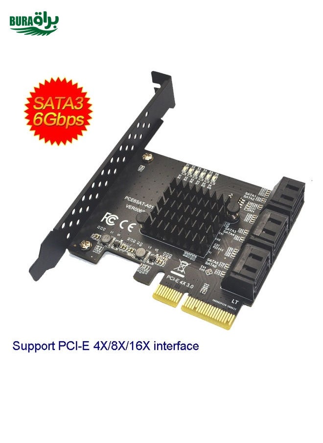 BURAQ PCIE 4X To 10 Port  SATA 3.0 Adapter Expansion Card ASMedia ASM1166 Converter  - Image 2