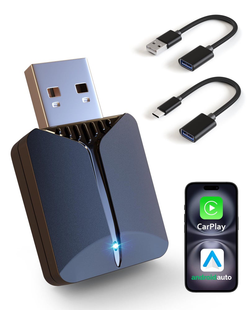 Tesmax 2026 Wireless Carplay Adapter-Android Auto Wireless Adapter 2 in 1, 5.4/6GHz Carplay Bluetooth Adapter Plug and Play Auto Reconnect, Mini Size with USB&Type-C Extension Cable,for iPhone & Android - Image 1