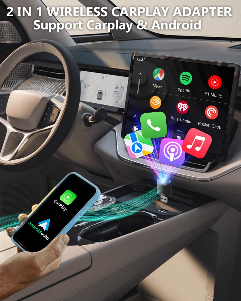 Tesmax 2026 Wireless Carplay Adapter-Android Auto Wireless Adapter 2 in 1, 5.4/6GHz Carplay Bluetooth Adapter Plug and Play Auto Reconnect, Mini Size with USB&Type-C Extension Cable,for iPhone & Android - Image 3