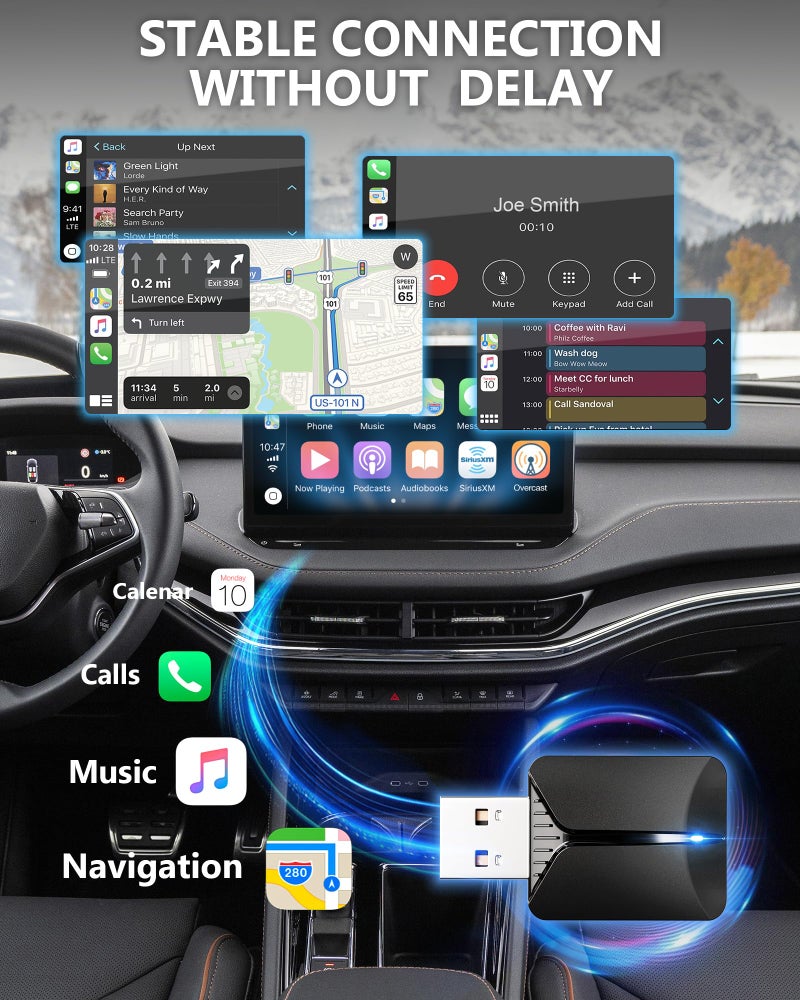 Tesmax 2026 Wireless Carplay Adapter-Android Auto Wireless Adapter 2 in 1, 5.4/6GHz Carplay Bluetooth Adapter Plug and Play Auto Reconnect, Mini Size with USB&Type-C Extension Cable,for iPhone & Android - Image 2