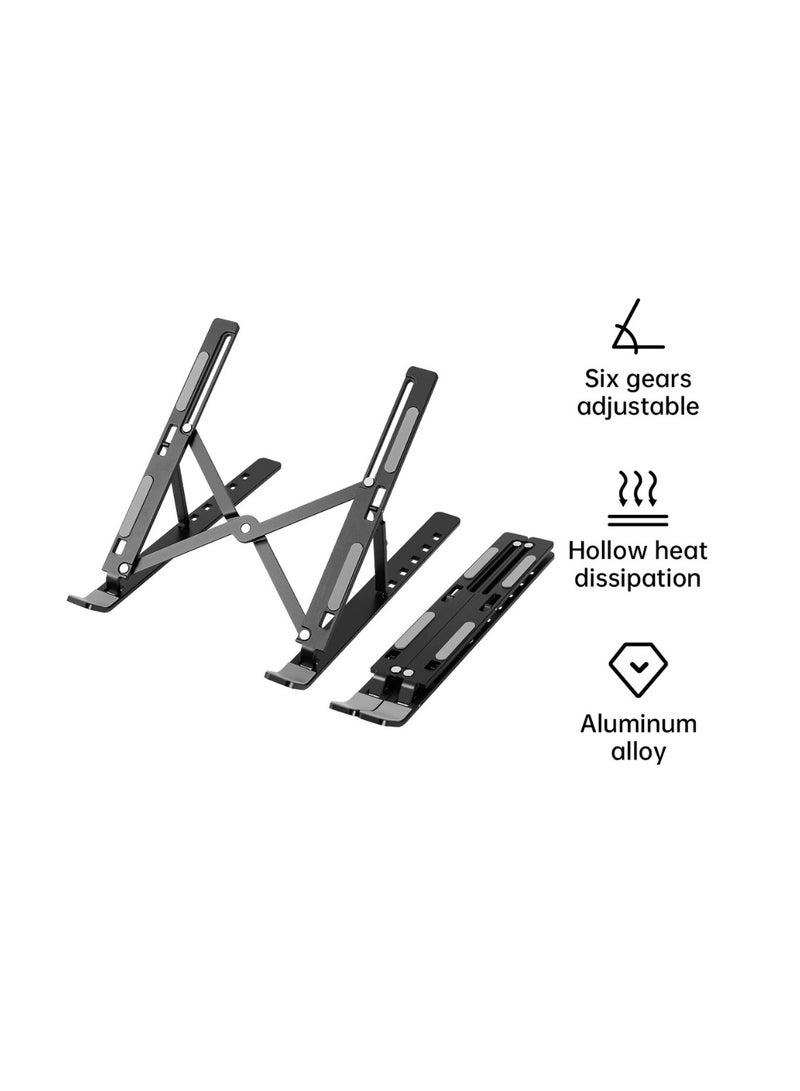 Deli Vusign Aluminum Laptop Stand - 6-Level Adjustable Ergonomic Riser with Silicone Base (25cm, 6kg Capacity, Black) - Image 2