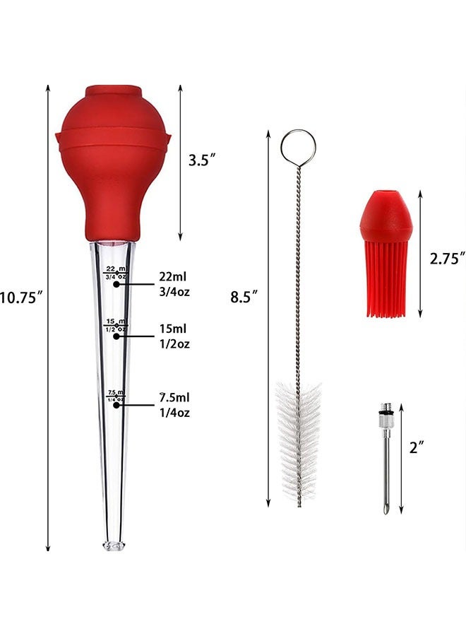 1 Set Large Turkey Baster Set for Cooking, Food Grade Baster Syringe Set Including Detachable Round Silicone Bulb, Barbecue Basting Brush, Meat Marinade Injector Needles, Cleaning Brushes, Red  - Image 2