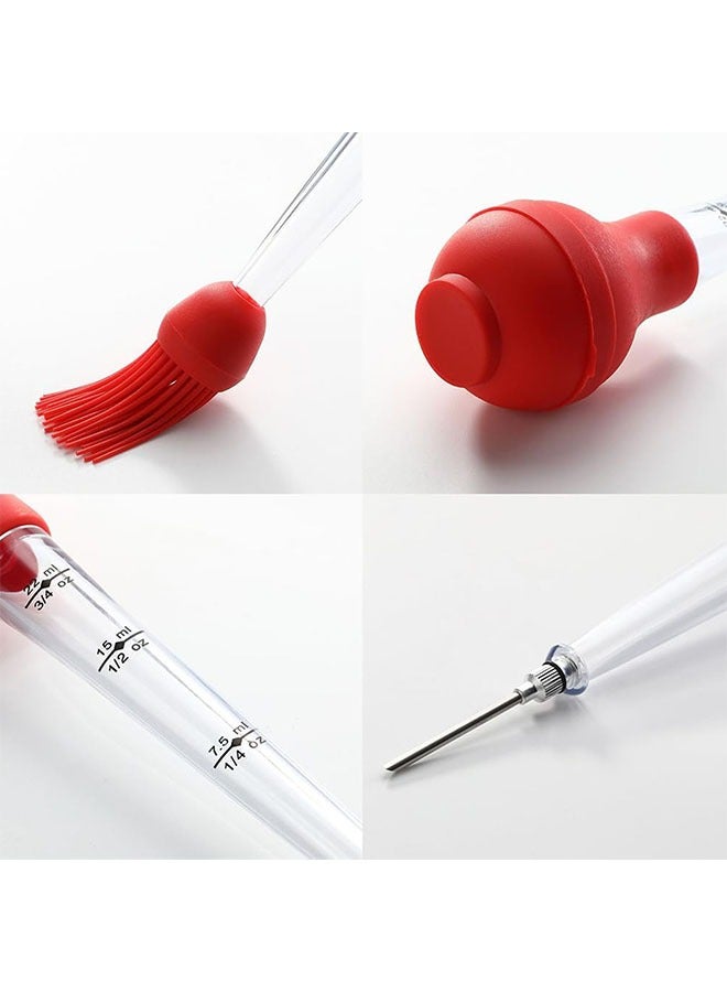 1 Set Large Turkey Baster Set for Cooking, Food Grade Baster Syringe Set Including Detachable Round Silicone Bulb, Barbecue Basting Brush, Meat Marinade Injector Needles, Cleaning Brushes, Red  - Image 3
